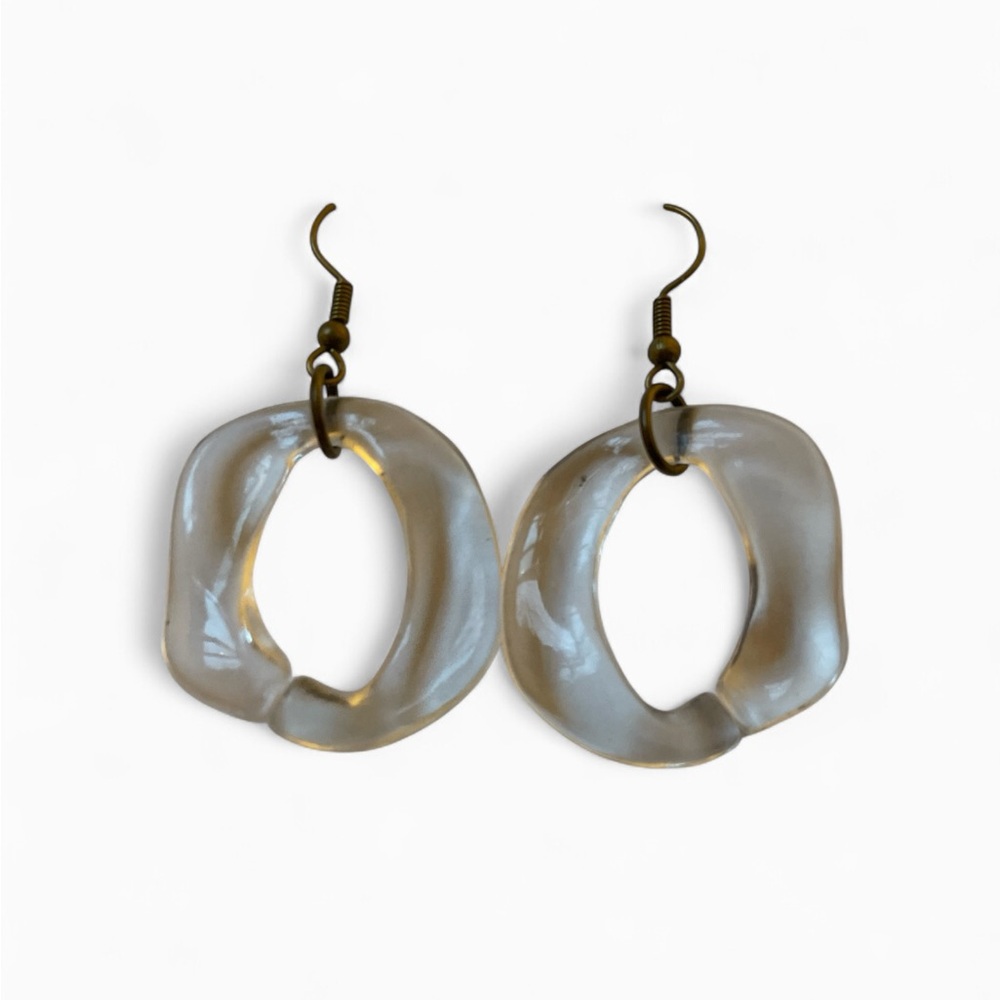 Elegant Clear Hoop Earrings With Bronze Details